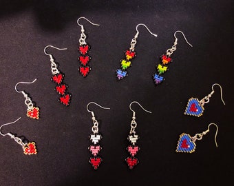 Pixel Heart Container Bead Earrings | Handmade | Zelda | Cute Earrings | Nerdy Gift for Her | 8 bit pixel | Nerdy Earrings | Fidget