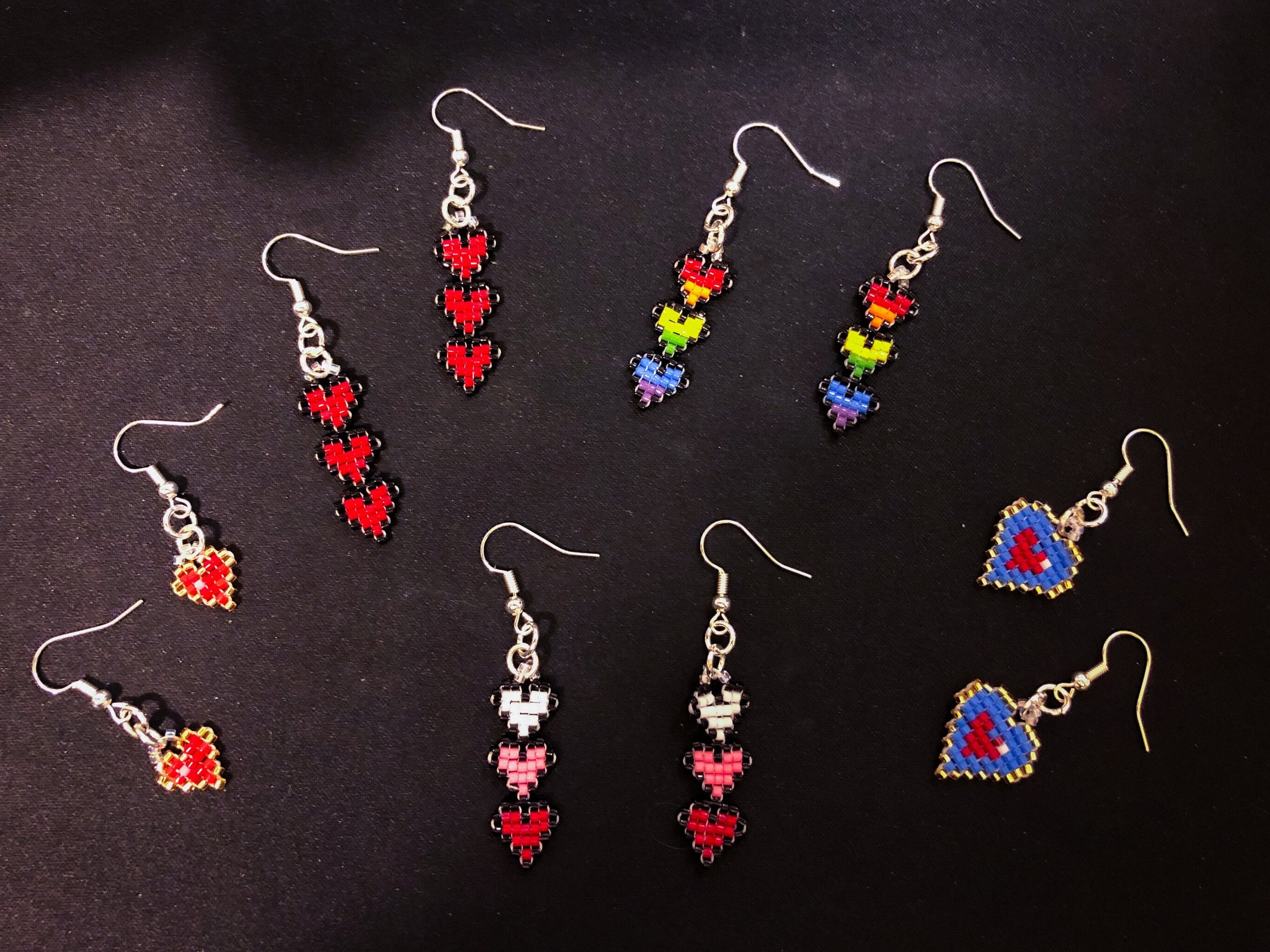 Pixel Heart Container Bead Earrings | Handmade | Zelda | Cute