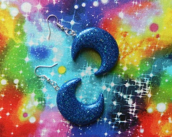 Blue Resin Moon Earrings