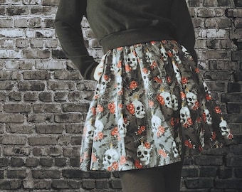 Halloween Floral Skull Skirt