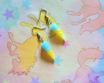 Blue and Green Unicorn Horn Earrings