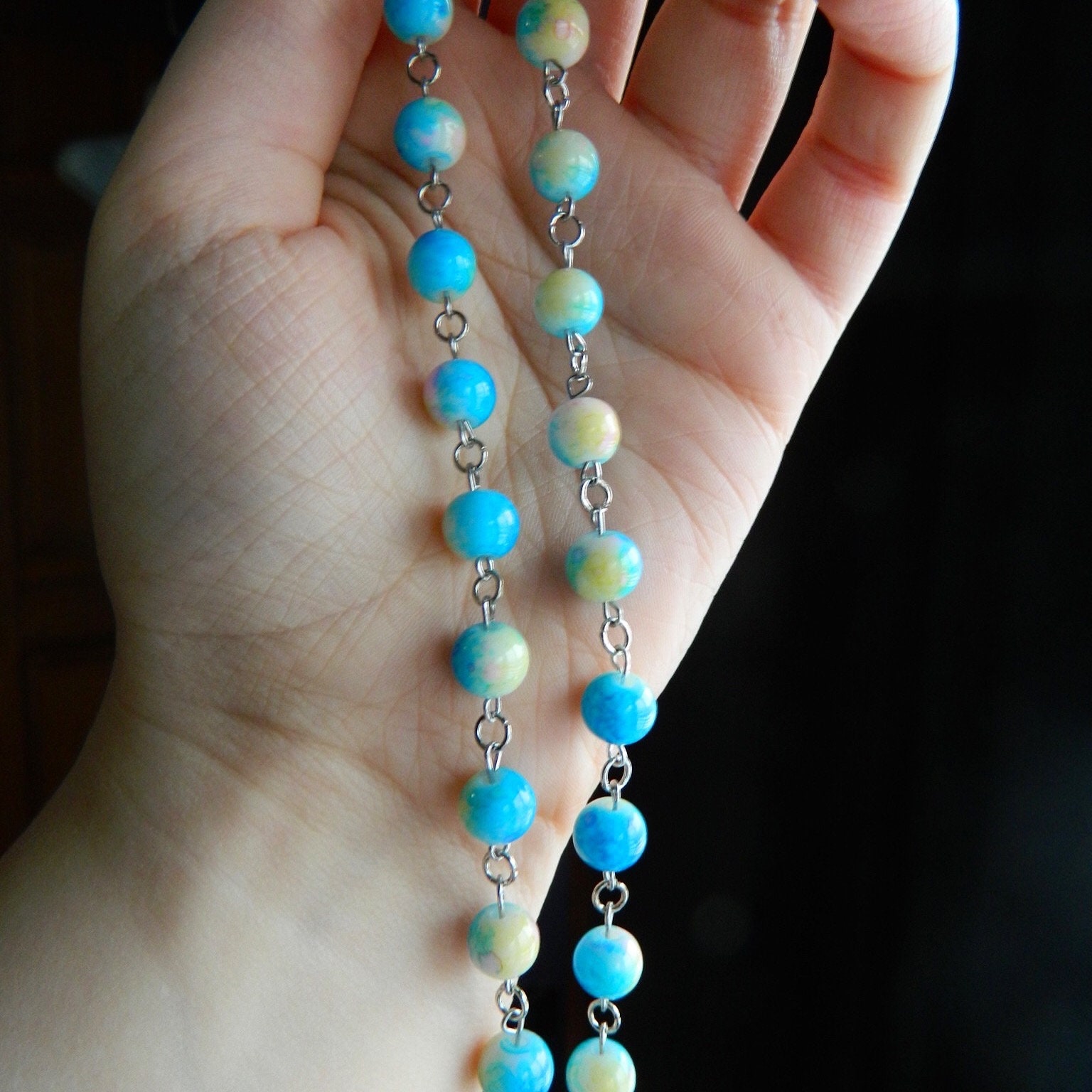 Blue Glass Bead Necklace Etsy Hong Kong