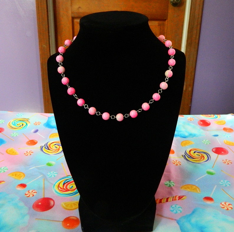 Pink Glass Bead Necklace Etsy