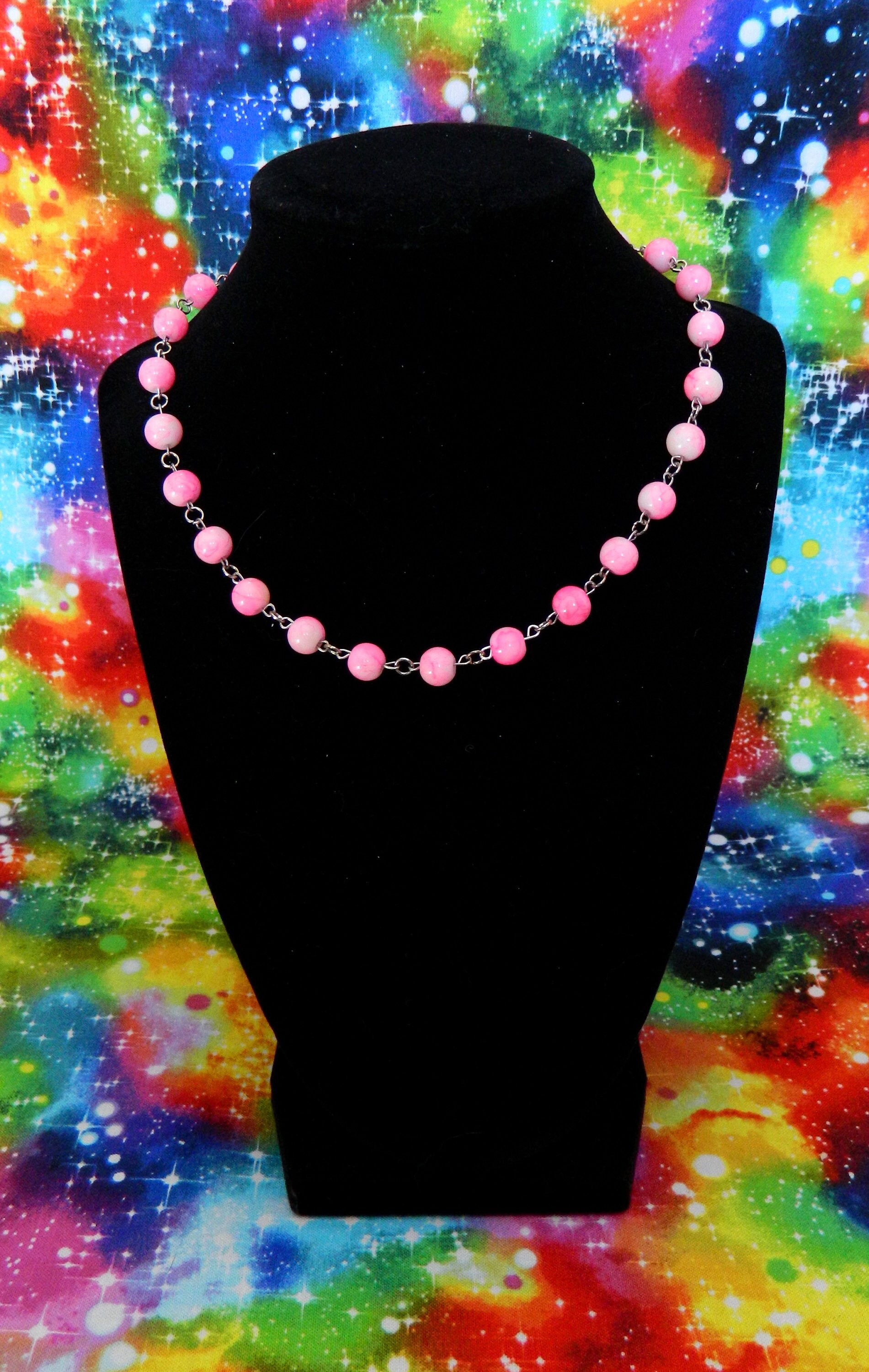 Pink Glass Bead Necklace Etsy