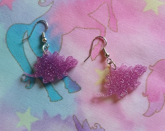 Purple Stegosaurus dinosaur earrings