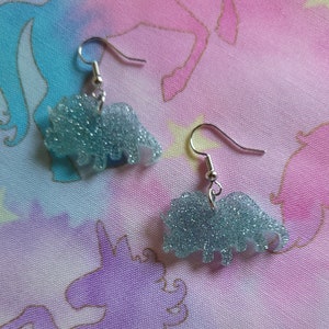 Blue Triceratops dinosaur earrings image 2