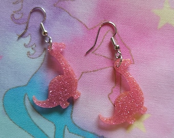 Pink Brontosaurus dinosaur earrings