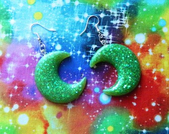 SECONDS Green Resin Moon Earrings