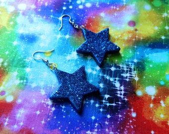 SECONDS Dark Blue Resin Star Earrings