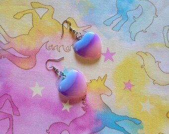 Pink and Blue Heart Earrings