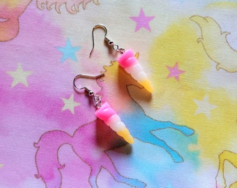 Pink and Yellow Unicorn Horn Earrings