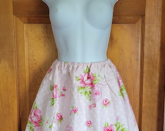 Pink, polka dot floral skirt