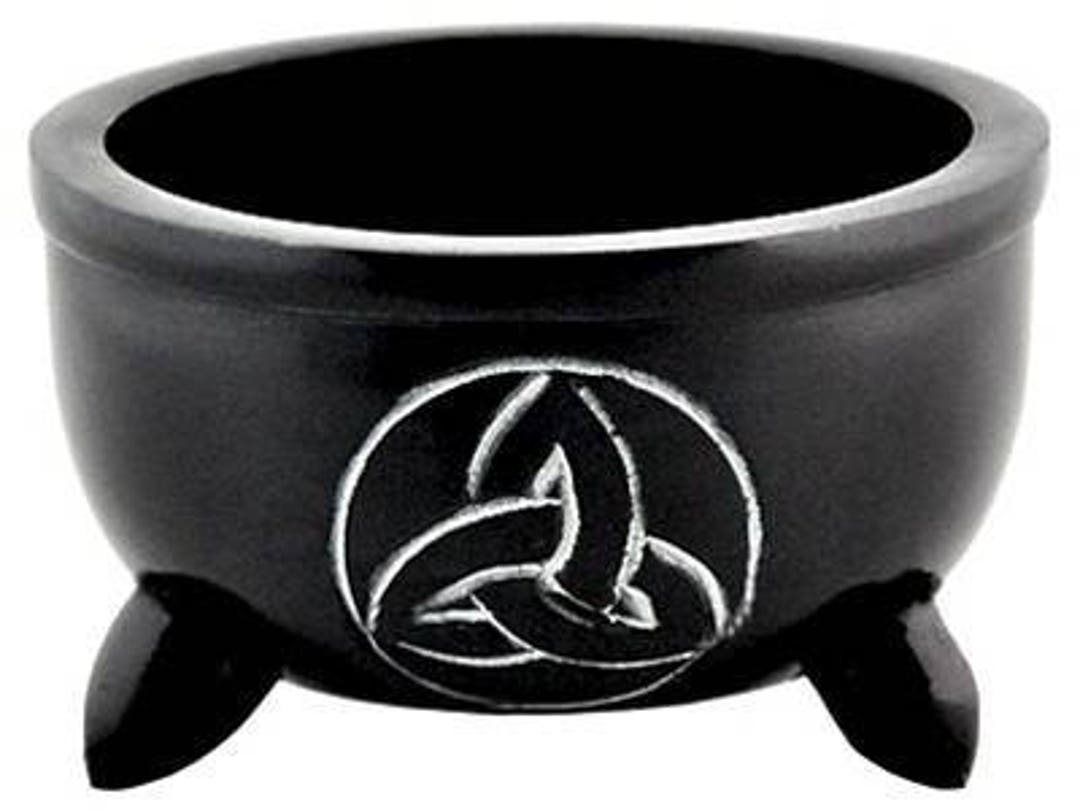 Lailokens Awen Black Stone Incense Bowl With Triquetra Etsy