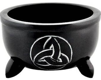 Lailokens Awen Black Stone Incense Bowl with Triquetra