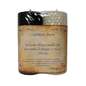 Lailokens Awen Wiccan Altar Candle Set - Two 4 1/4" Beeswax Pillar Candles, one White one Black