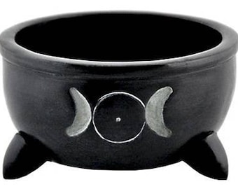 Black Stone Incense Bowl with Triple Moon