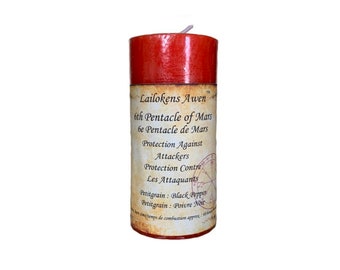 Lailokens Awen - 6th Pentacle of Mars - Protection Against Attackers 2" x 4" Scented Spell Candle