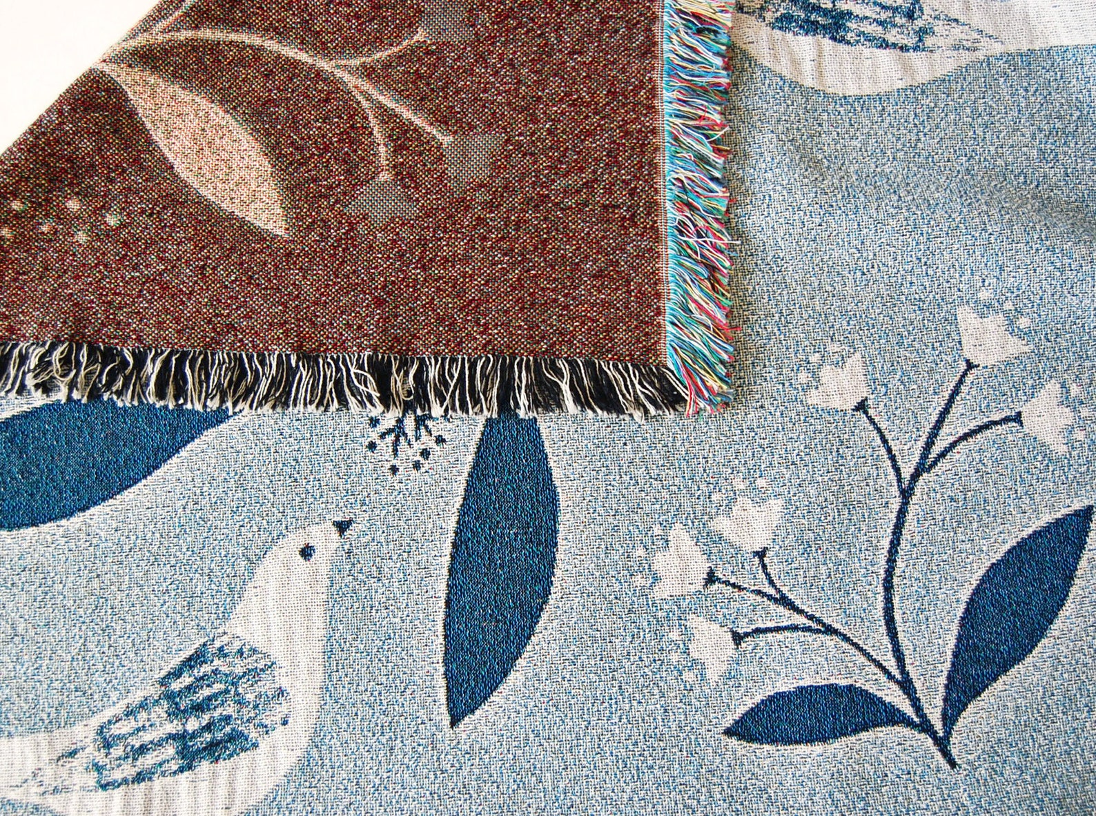 Bird and Flower Woven Throw Mini Blanket Etsy