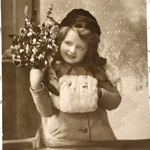 Antique Postcard, Christmas, Girl in Winter Coat, Real Photograph, EAS