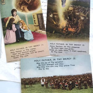 Antique Bamforth Song Postcards, ‘Holy Father in Thy Mercy’, No. 4841, Complete Set, Real Photographs of Soldiers in First World War, WWI