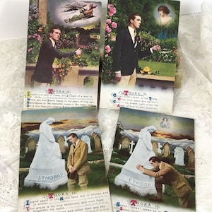 Antike Bamforth Song Postkarten, ‘Thora’, Handsome Man, Pretty Lady, kompletter 4er-Set