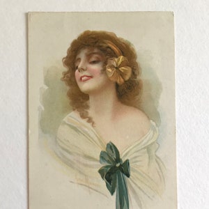 Jugendstil Dame, Antike Postkarte, Illustration, Künstler signiert, 1918, Selten