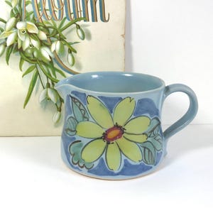 Buchan Stoneware Jug, Edinburgh Design, Portobello Scotland, Blue with Yellow Flower, Vintage Studio Pottery