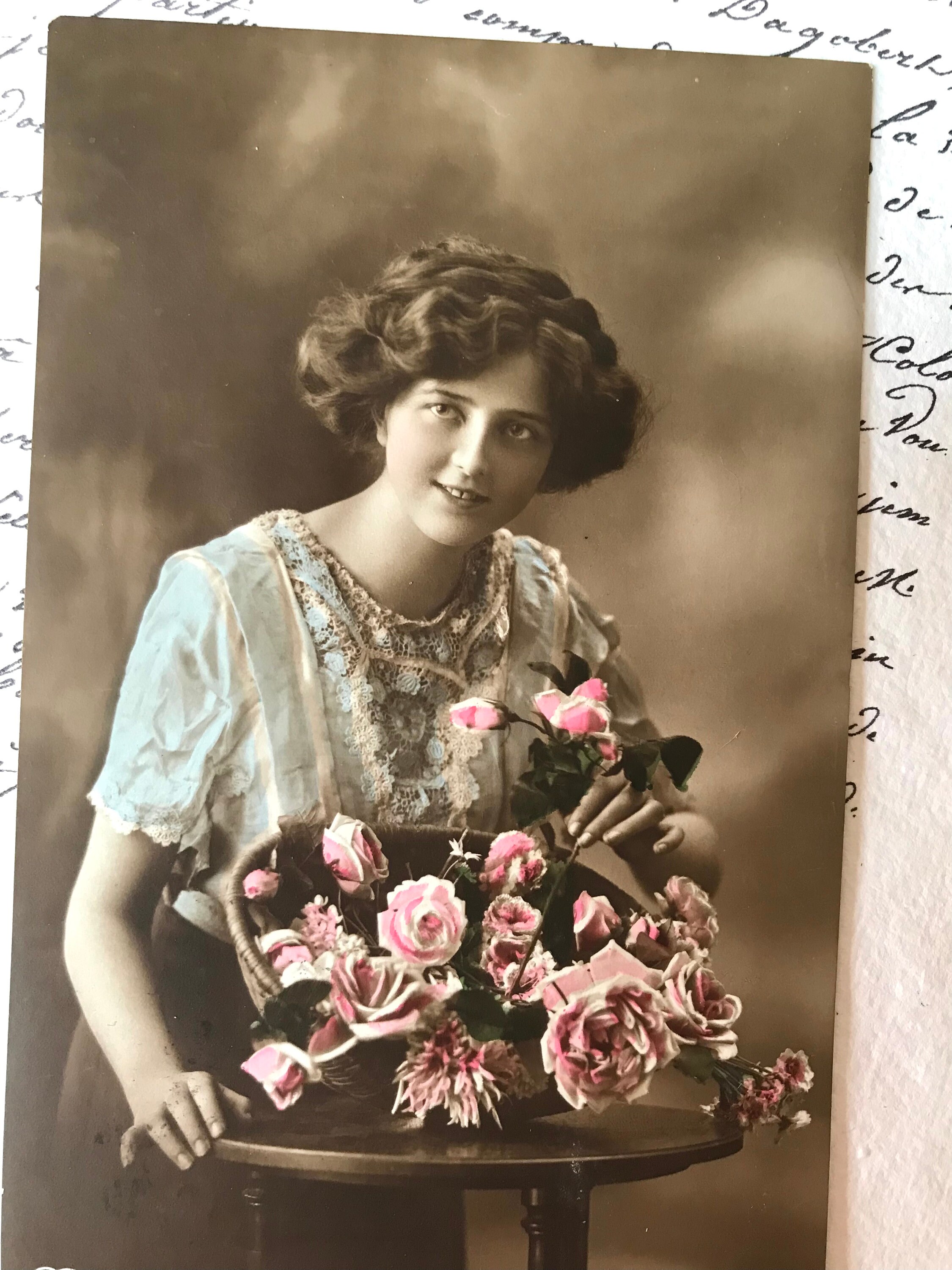 Antique Postcard, Beautiful Woman With Pink Flowers, Hand Tinted Real  Photograph, Art Nouveau, 1913 Pre War - Etsy, image size:2250x3000