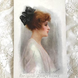 Antike Postkarte, Künstler signiert, L Ogilvie, schöne Frau, Geburtstagsgruß, Regent