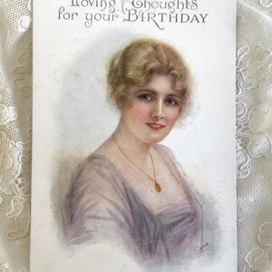 Antike Postkarte, Künstler signiert, L Ogilvie, schöne Frau, Geburtstagsgruß, Regent