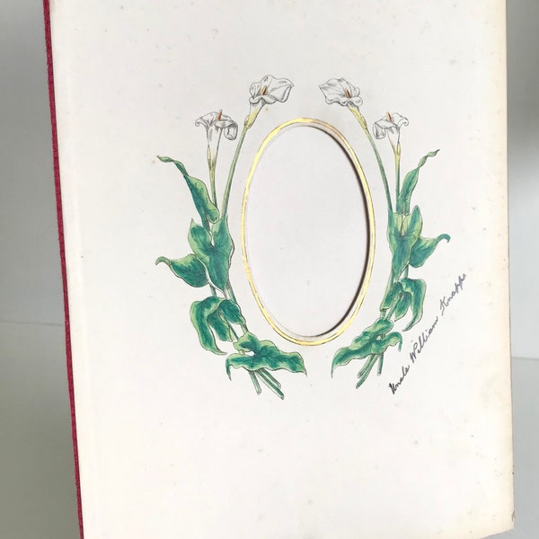 Victorian Photograph Album Page, Hand-Painted, Cala Lillies, Gold Border, Rare