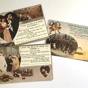 Antique Bamforth Song Postcards, ‘When the Bells of Peace are Ringing’,  Soldier Sweetheart, WWI