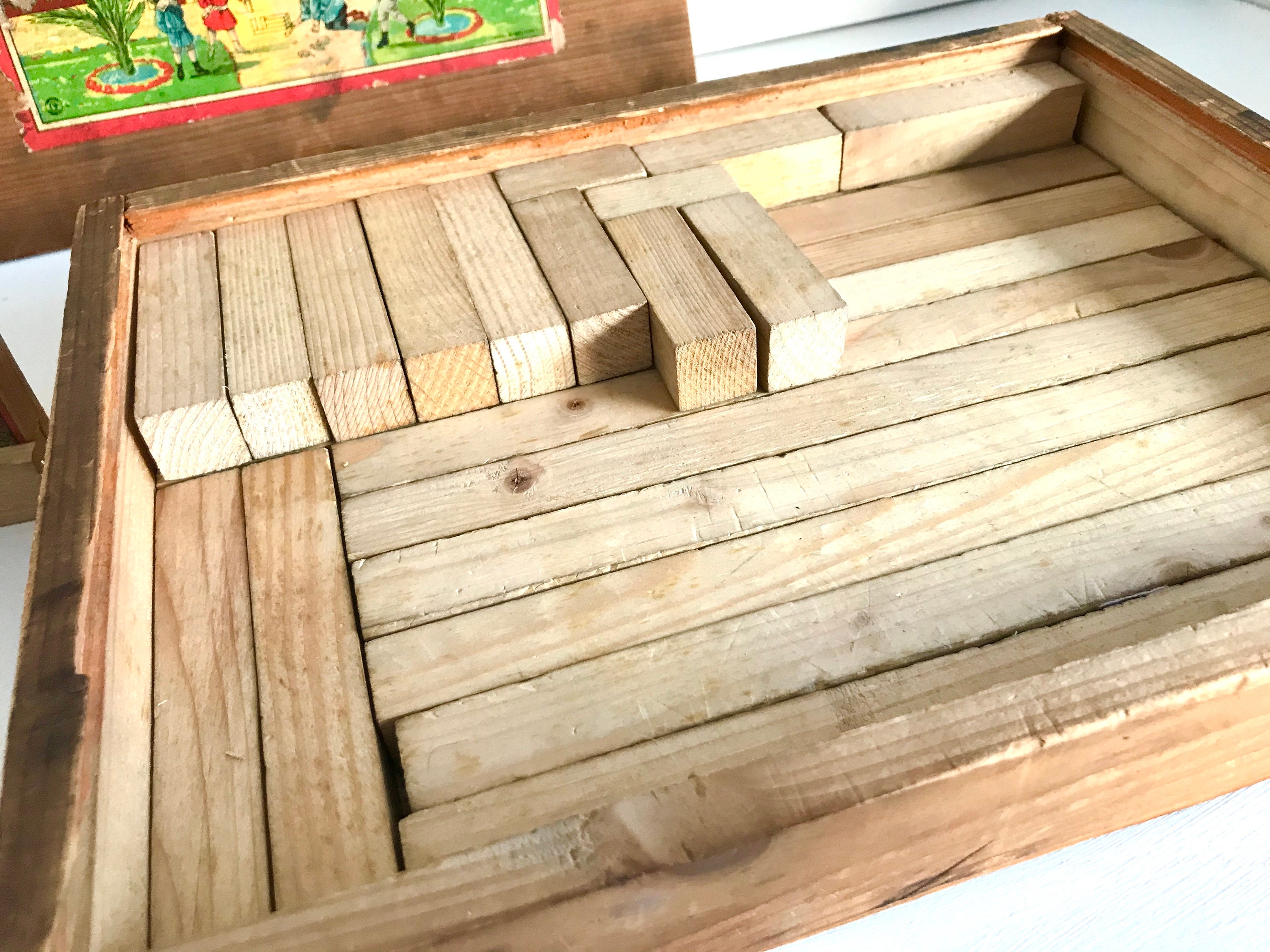 Antique Wooden Building Bricks Blocks with Original Box Etsy