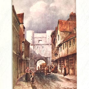 Antike Postkarte, York Minster, Stadt, Aquarellmalerei, Bootham Bar, Edwardianzeit