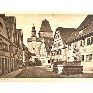 Antique Postcard, Photograph of Rodergasse in Rothenburg, Germany, Medieval Architecture, Real Photo