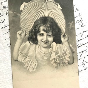 Antique Postcard, Little Girl Holding a Fan, Illustration, Raphael Tuck