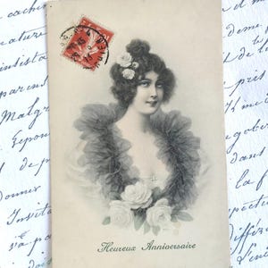 Antique Postcard, M M Vienne, Beautiful Woman With Flowers in Her Hair, Illustration by M Munk, Art Nouveau 1900s