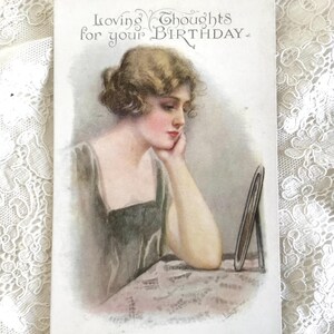 Antike Postkarte, Künstler signiert, L Ogilvie, schöne Frau, Geburtstagsgruß, Regent