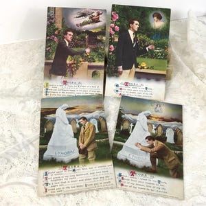 Antique Bamforth Song Postcards, ‘Thora’, Handsome Man, Pretty Lady, Complete Set of Four