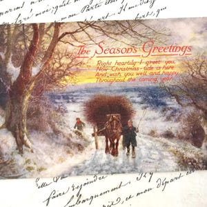 Raphael Tuck Weihnachtspostkarte, Gemälde eines Wintersonnenuntergangs, Pferd und Wagen, Mann und Junge, Tuck's Oilette Winter's Mantle Series