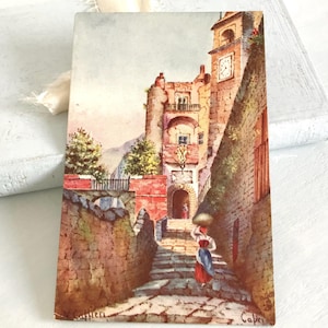 Beautiful Antique Postcard, Painting by V Caffieri of Capri with a Wonderful Street Scene, ‘Southern Italy’ Tuck’s Oilette