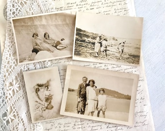 Vintage Snapshots, British Seaside, Families by the Sea, Four Real Photographs