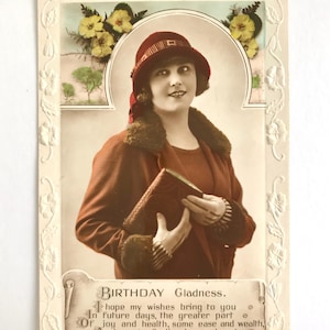 Art-Deco-Postkarte, Hübsche Lady, Drehserie, Handkolorierte echte Fotografie, Rajar Bromide Karte