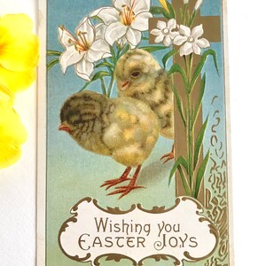 Antique Postcard, Easter Chicks with Cross, Embossed, Illustration