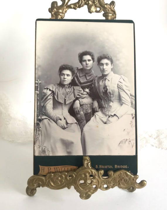 cabinet card sleeves Victorian Large Photograph, Elegant Women in Leg O' Mutton Sleeves, Bristol 100 CABINET CARD Cab Photo