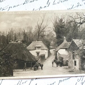 Antike Postkarte, Cockington Village Forge, Torquay Devon, echte Fotografie, Pferde und Karren