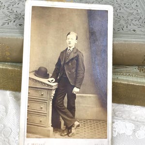 Victorian CDV Photograph, Young Boy, Real Photograph, Smart Suit, Bowler Hat, Manchester Studio