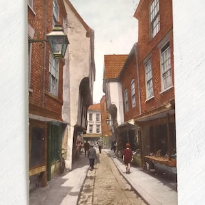 Antike Postkarte, The Shambles, York City, echte Fotografie, handkoloriert, 1926