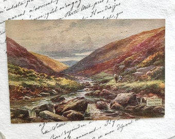 Vintage Postcard, Stunning Painting of a Stream and Mountains in Dartmoor, ‘Tavey Cleave’, Artist Signed by G R Jenkins, Tuck’s Oilette