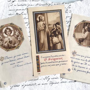アンティークのフランスの祈祷カード、初聖体拝領カード、イエス、宗教関連の一時的資料、1940年代